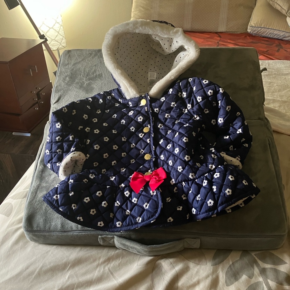 Little Me Navy Quilted Jacket with Pink Accent
